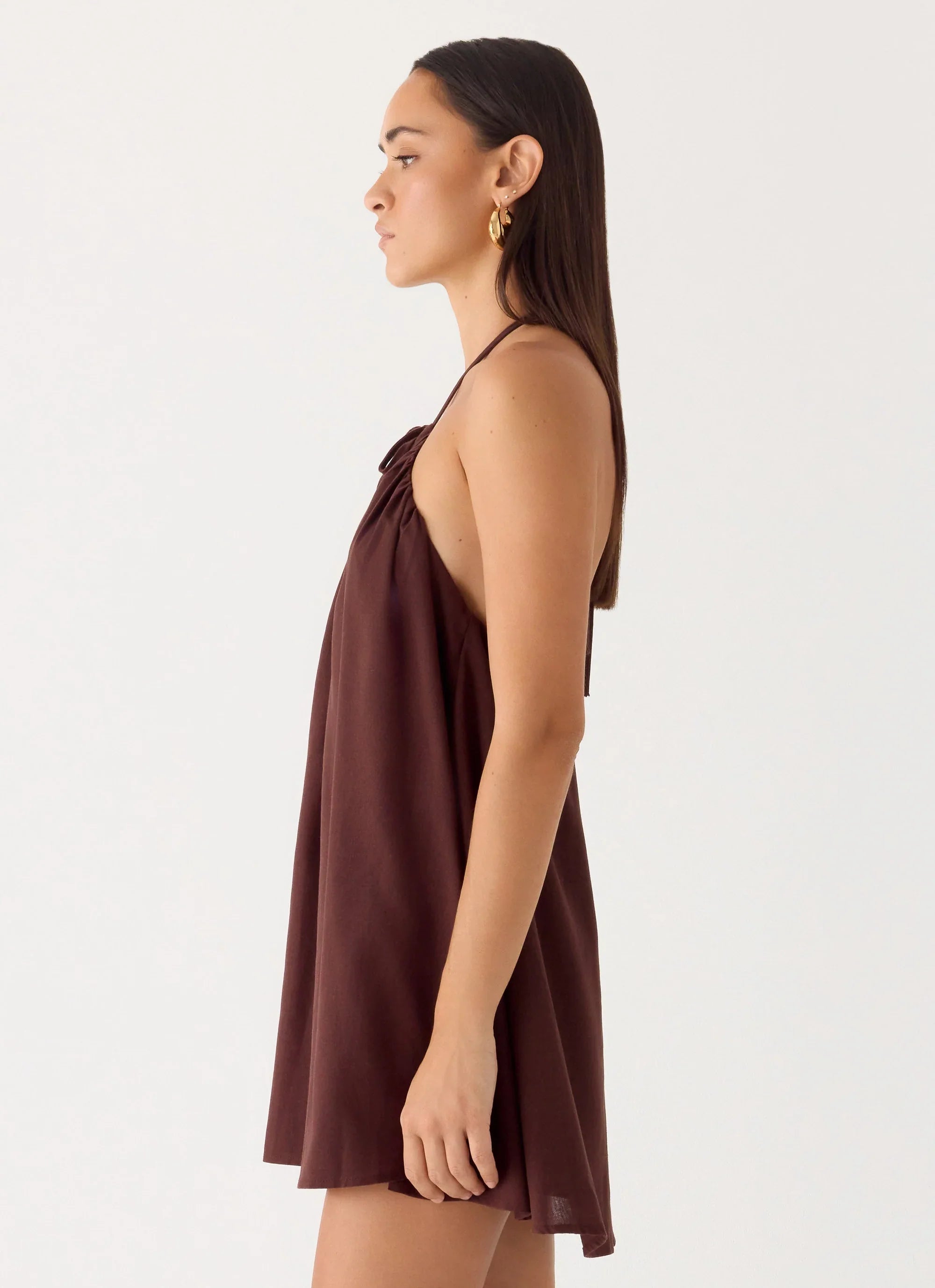 Soft Breeze Linen Mini Dress - Chocolate