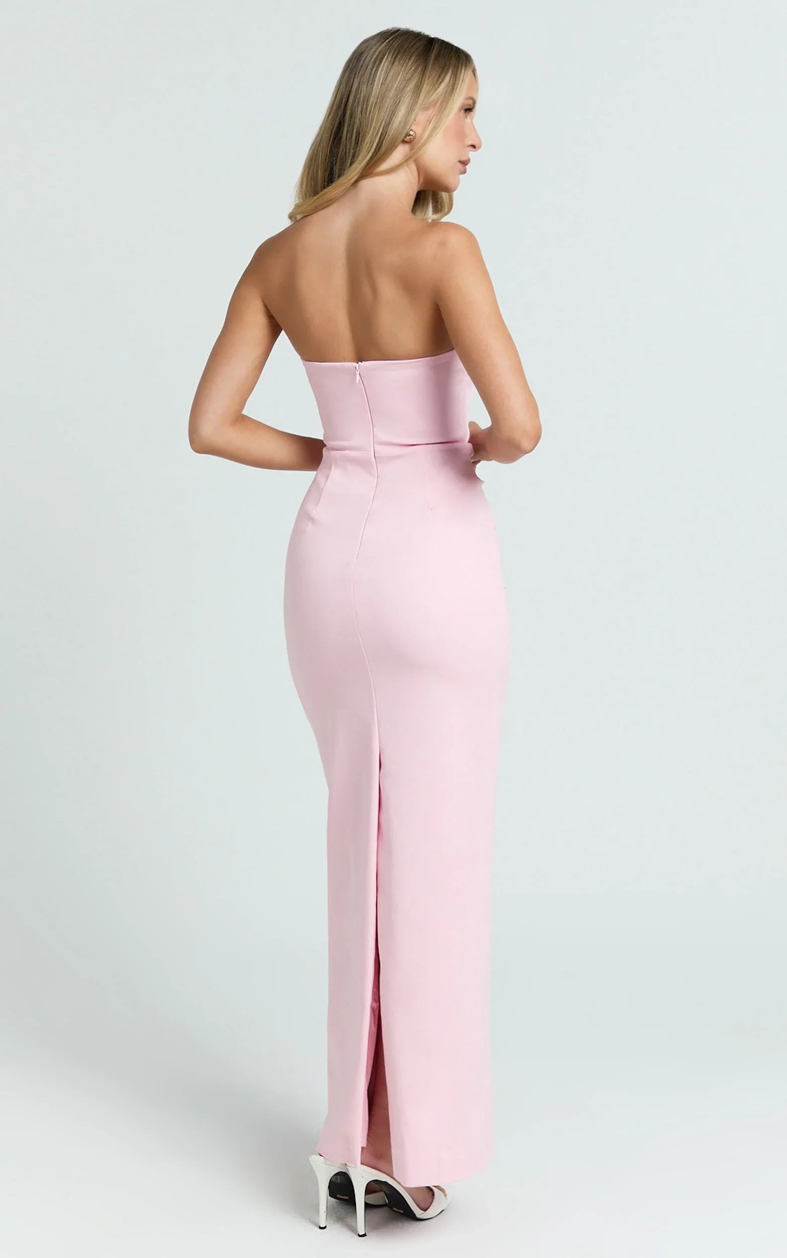 Pietra Maxi Dress - Scoop Neck Side Seam Tucks Fitted Dress in Pink